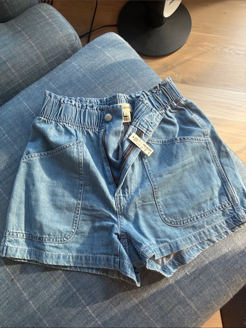 Madewell Light Blue Denim Elastic-Waist Shorts